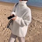 Women's Fluffy Sweater with Loose Fit and High Collar
