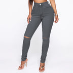 Women's High-Waist Destroyed Detail Jeans