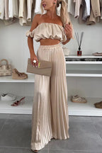 Women's Elegant Set with Flowy Top and Pleated Trousers