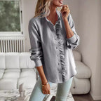 Women's Elegant Shirt Blouse with Ruffle Details and Textured Surface