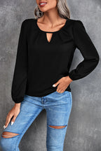 Women's Elegant Blouse with Light V-Neck and Puff Sleeves