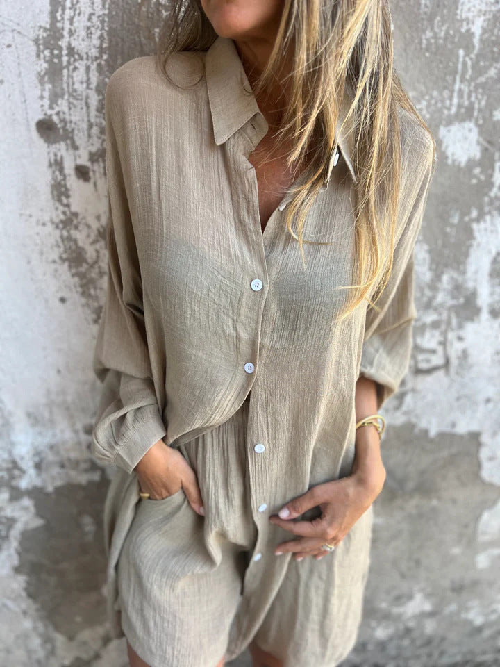 Long Sleeve Oversized Button-Down Blouse