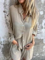 Long Sleeve Oversized Button-Down Blouse
