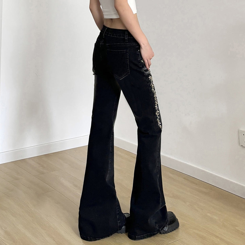 Women's Flared Jeans with Floral Embroidery