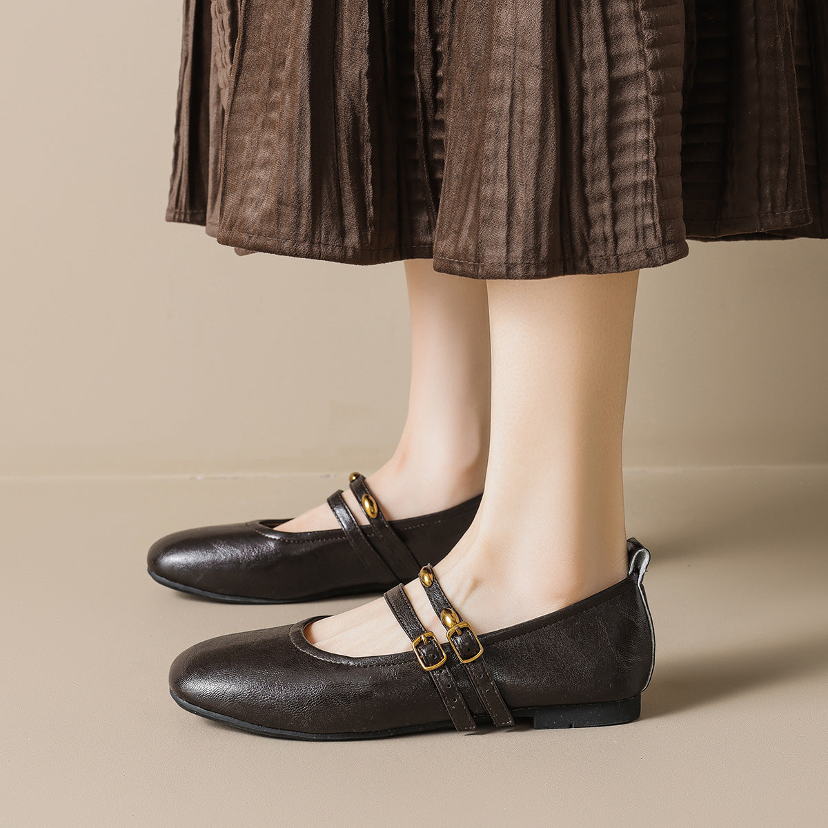 Women's Ballet Flats with Elegant Double Straps and Practical Buckles