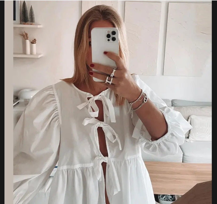 Women's Airy Plaid Blouse with Creative Cut-Out