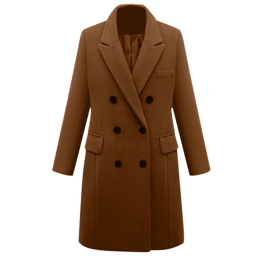 Women's Elegant Double-Breasted Wool Coat with Pockets