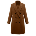 Women's Elegant Double-Breasted Wool Coat with Pockets