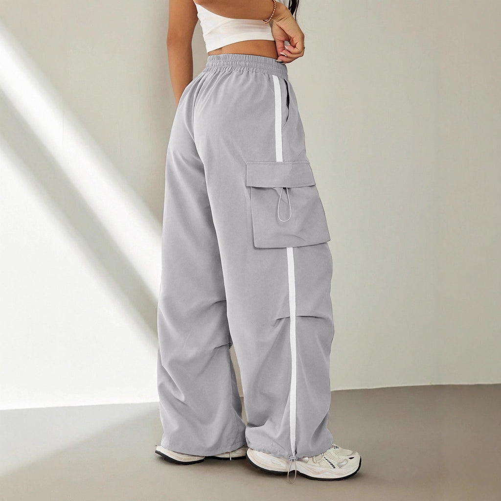 Women's Cargo Pants with Side Pockets and Elastic Waistband