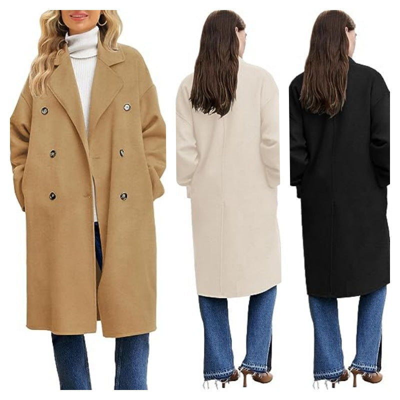 Women's Elegant and Casual Double-Breasted Wool Coat