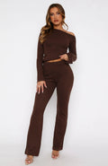 Women's Elegant Knit Set with Off-Shoulder Top and Wide Pants