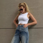 Women's High-Waist Patchwork Denim Jeans