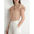 Women's Blouse with Ruffled Sleeves and Feminine Bow