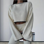 Elegant Knit Suit with Wide-Leg Trousers