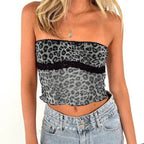 Women's Bandeau Top with Leopard Print and Lace Trim