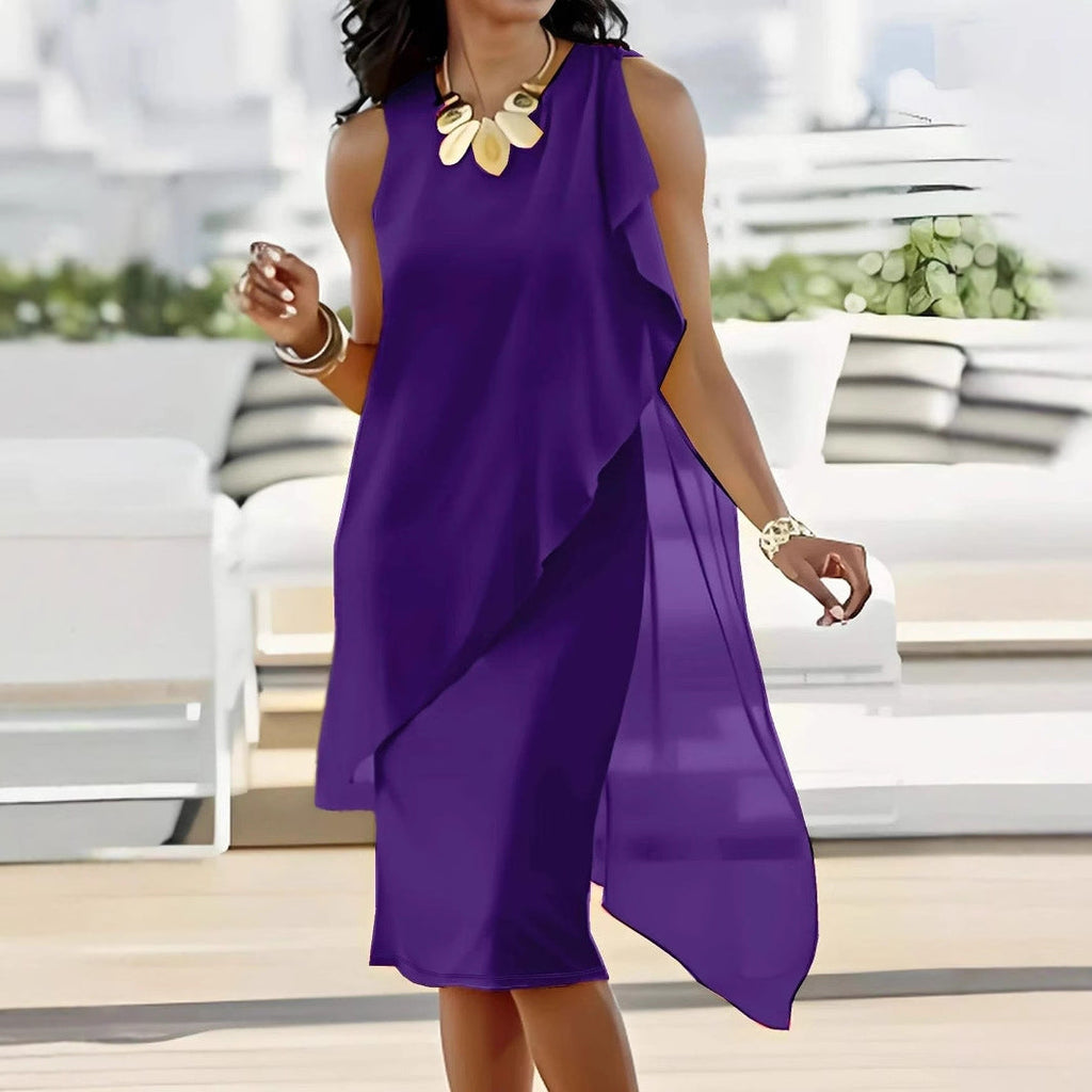 Women's Asymmetrical Chiffon Dress with Flowing Cut