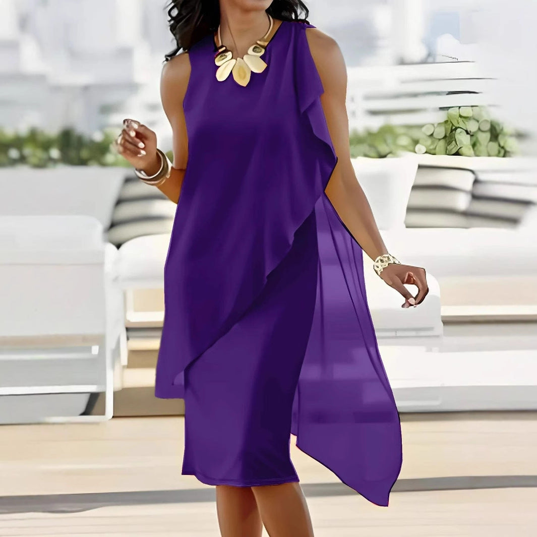 Women's Asymmetrical Chiffon Dress with Flowing Cut