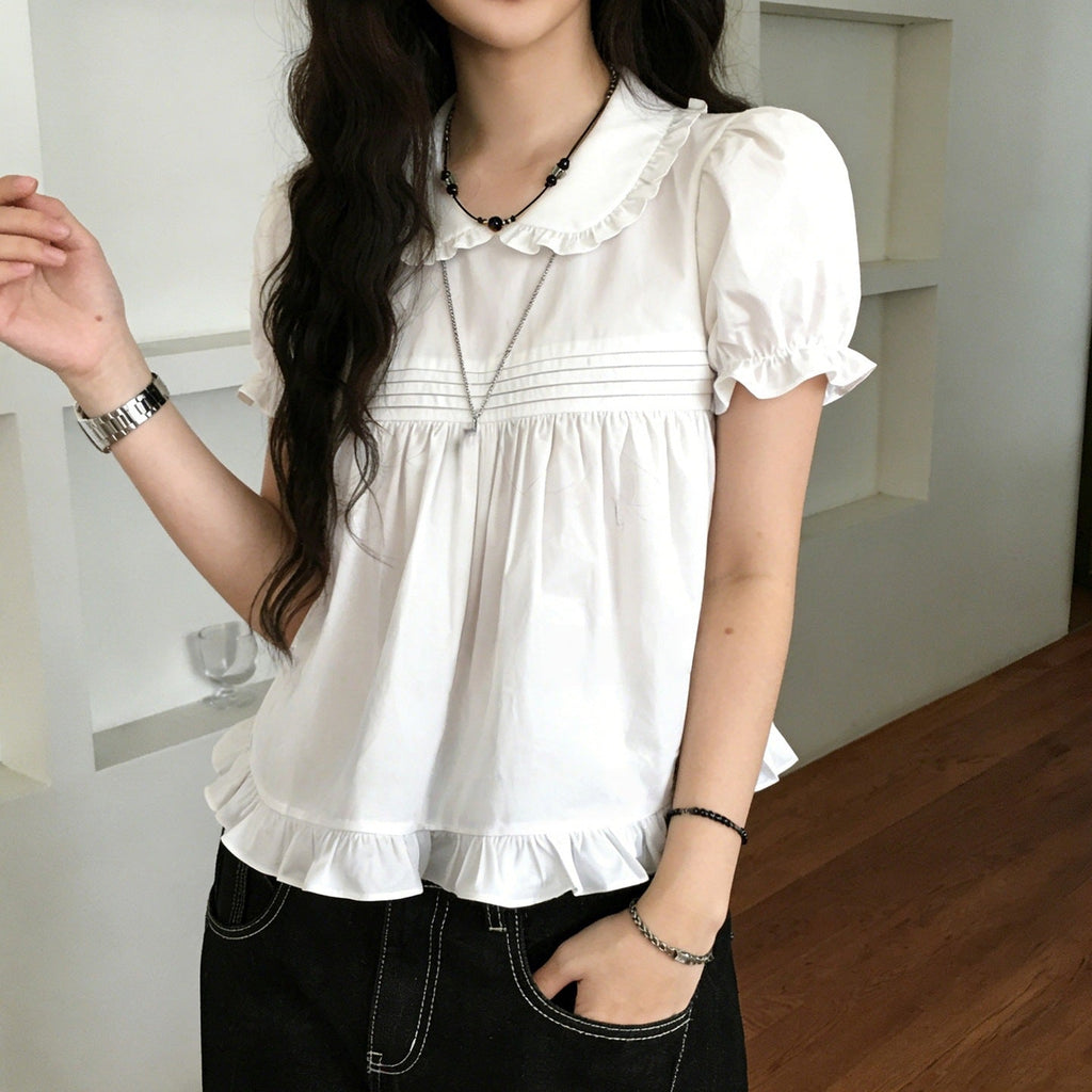 Women's Blouse with Ruffles and Elegant Collar