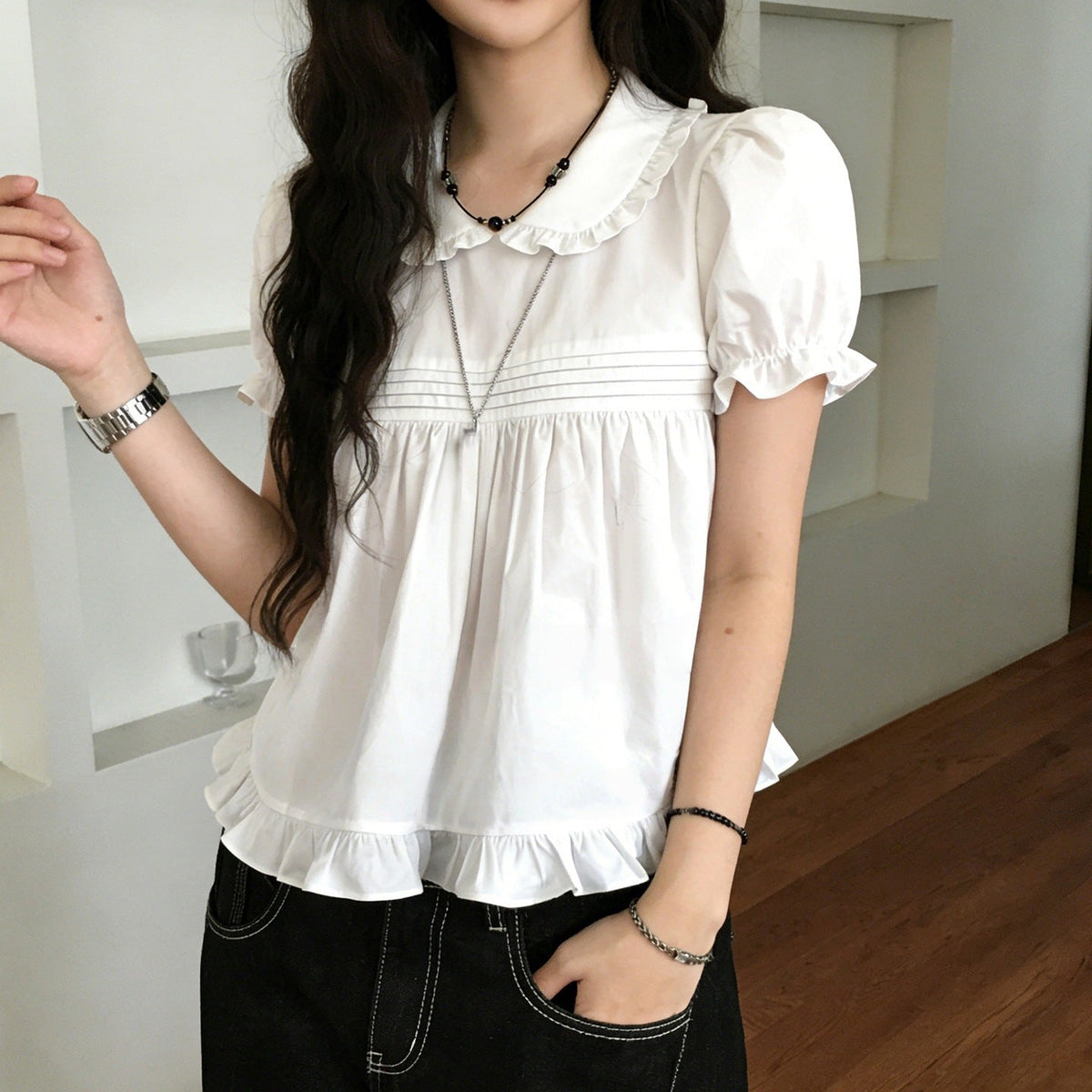 Women's Blouse with Ruffles and Elegant Collar