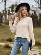 Women's Fine Knit Sweater with Ribbed Design and Relaxed Fit