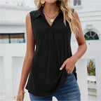 Sleeveless Blouse Top with Collar and V-Neck