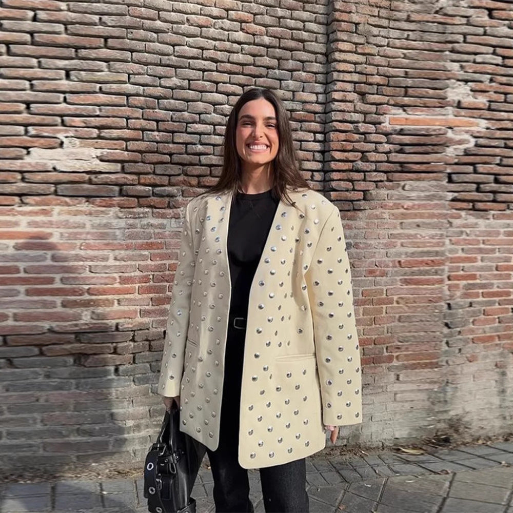 Elegant Blazer Jacket with Stone Embellishments