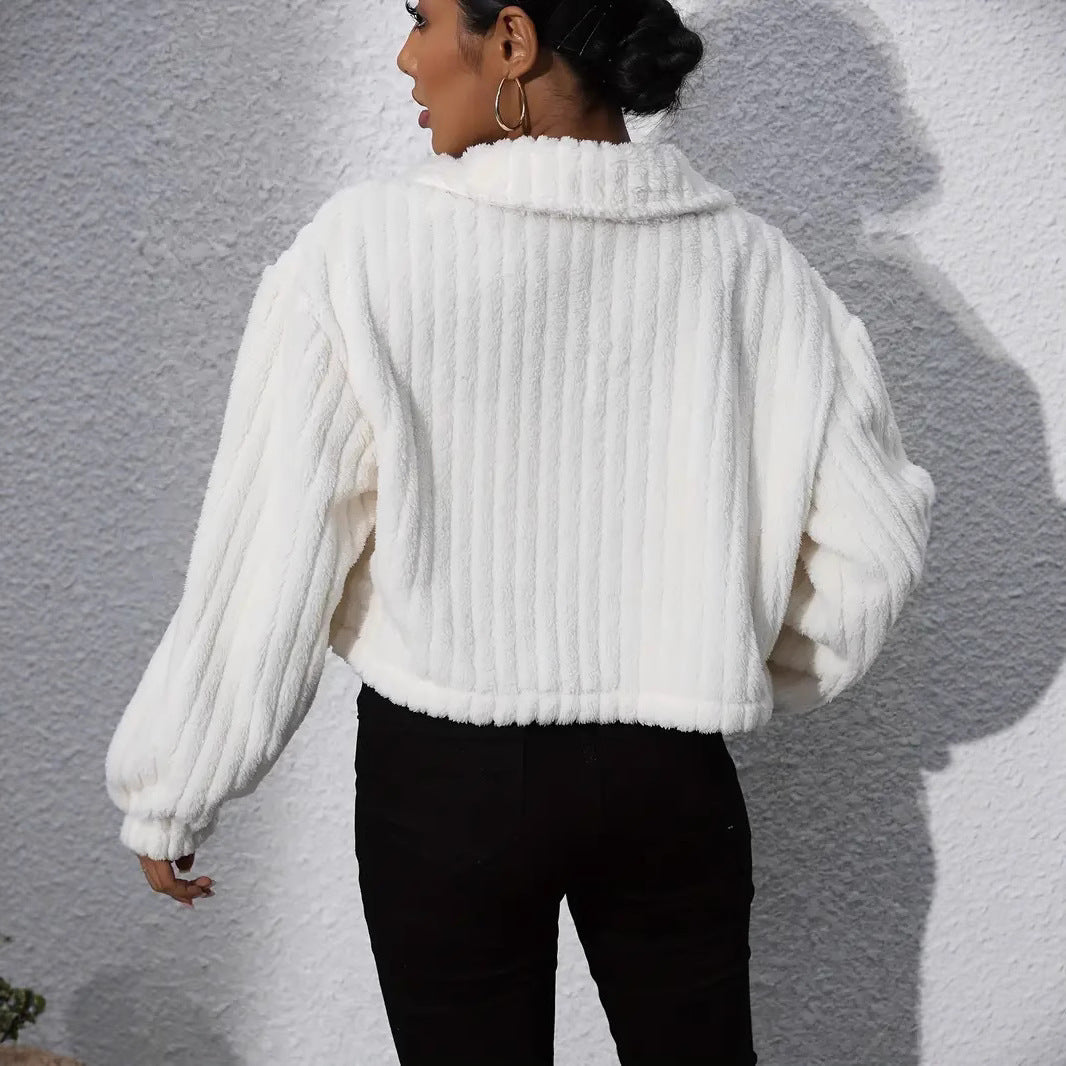 Women's Fluffy Couture-Style Overshirt with Pockets