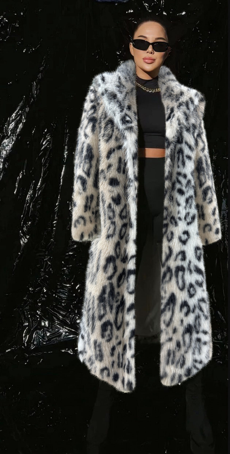 Women's Luxurious Faux Fur Coat with Leopard Print