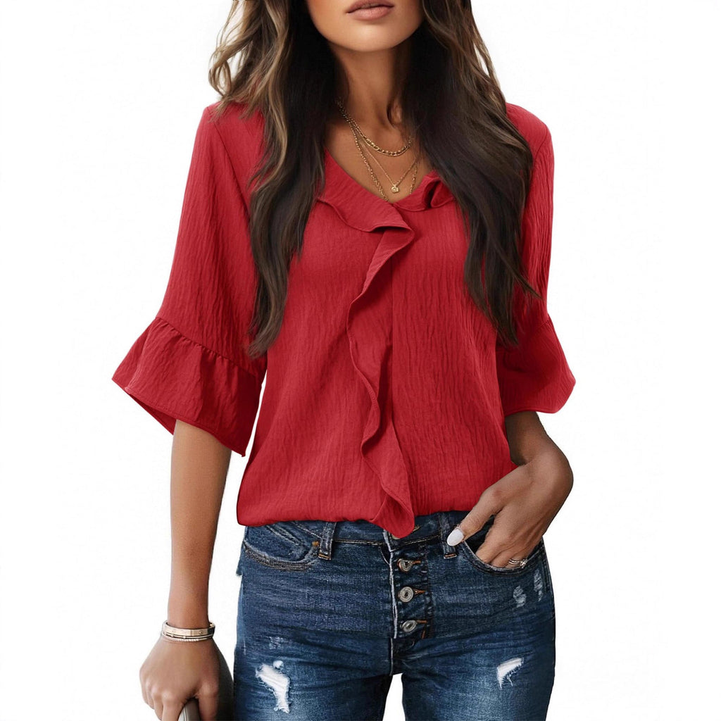 Ruffled V-Neck Blouse