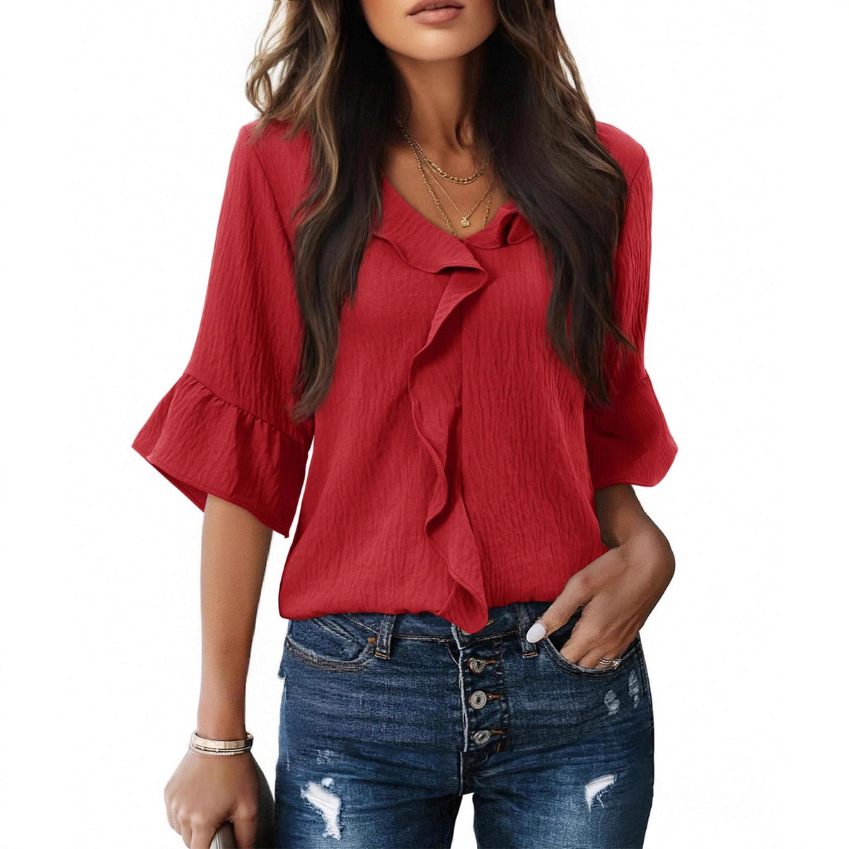 Ruffled V-Neck Blouse