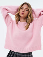 Women's Cozy Cropped Sweater with Relaxed Balloon Sleeves and Ribbed Texture