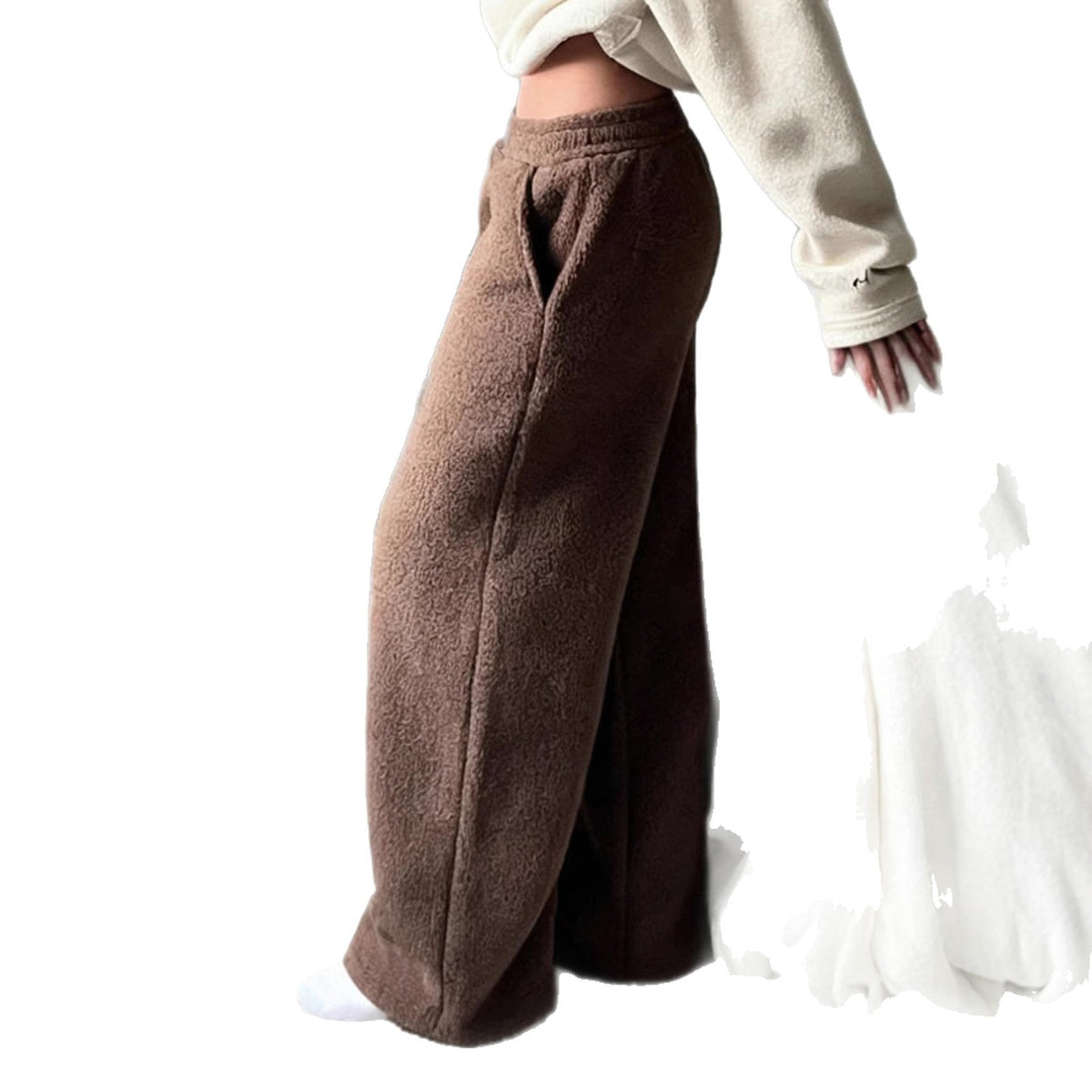 Women's Fluffy Joggers with Elastic Waist and Side Pockets