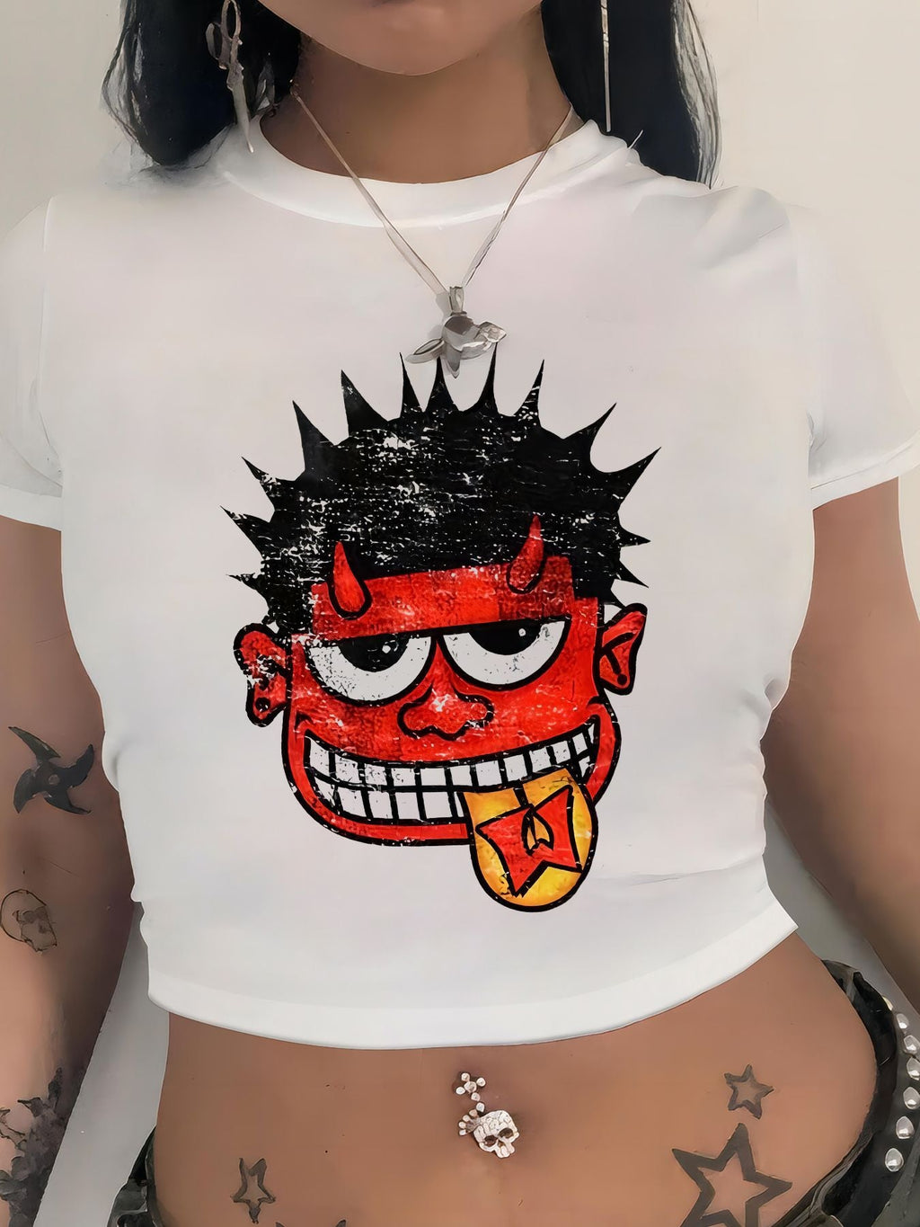 Women's Crop T-Shirt with Creative Comic Motif