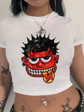 Women's Crop T-Shirt with Creative Comic Motif