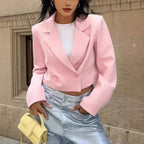 Women's Cropped Blazer with Oversized Sleeves and Button Details