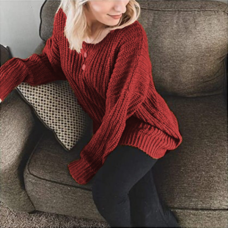 Women's Chunky Knit Sweater with Wide Cut and Casual Comfort