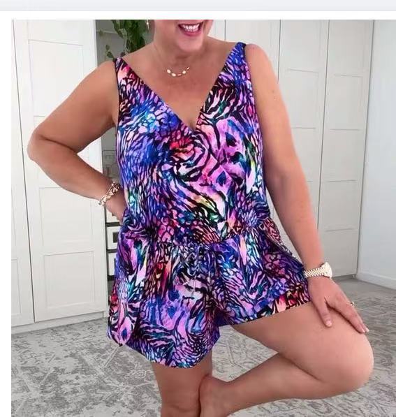 Casual Women's Jumpsuit with Colorful Animal Print