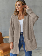 Women's Cozy Cardigan with Deep Pockets and Volumetric Sleeves