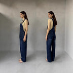 Women's Denim Overalls with Wide Leg and Low Back