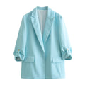 Women's Elegant Blazer with Structured Sleeves and Gold Accents