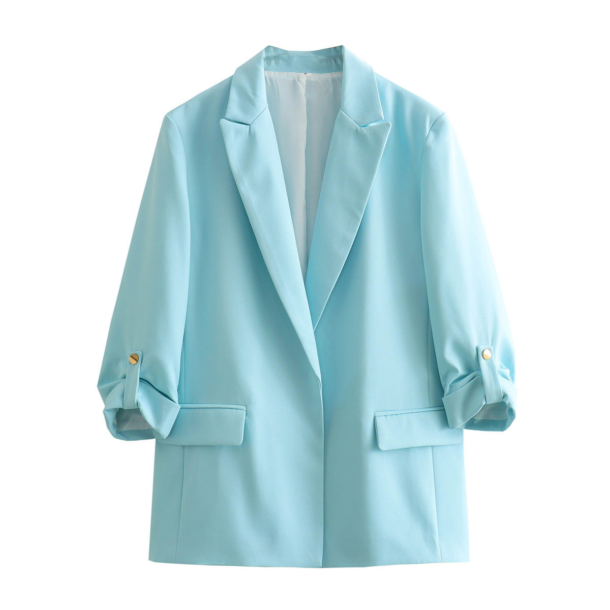 Women's Elegant Blazer with Structured Sleeves and Gold Accents