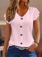 Women's Ruffled Blouse with Button Closure