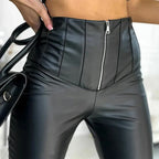 Women's Faux Leather Pants with Zipper