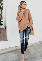 Women's Chunky Knit High-Neck Sweater with Dropped Shoulders