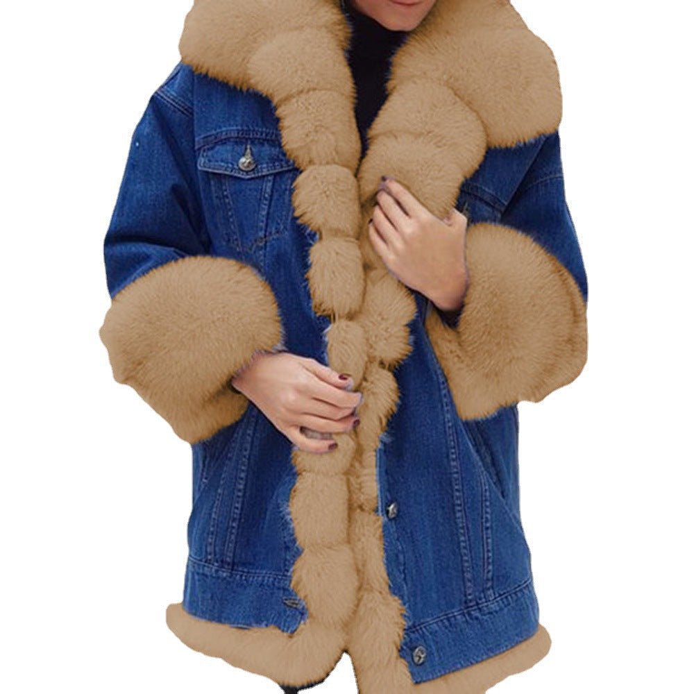 Women's Denim Jacket with Faux Fur Collar