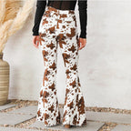 Women's Flared Jeans with Cow Print