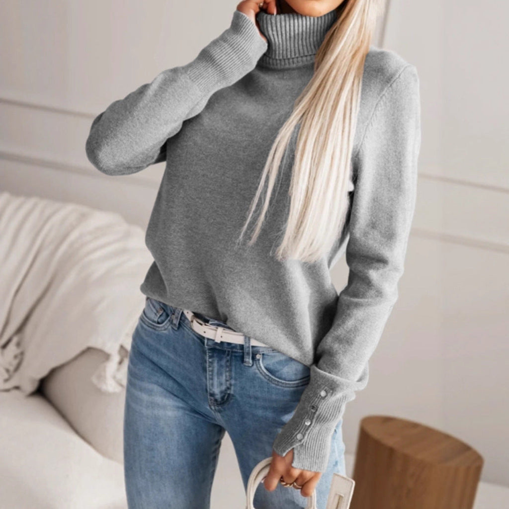 Elegant Turtleneck Sweater with Button Details