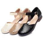 Women's Ballet Flats with Cut-Out Pattern and Adjustable Strap