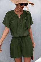 Women's Jumpsuit with Elastic Waist and Button Front
