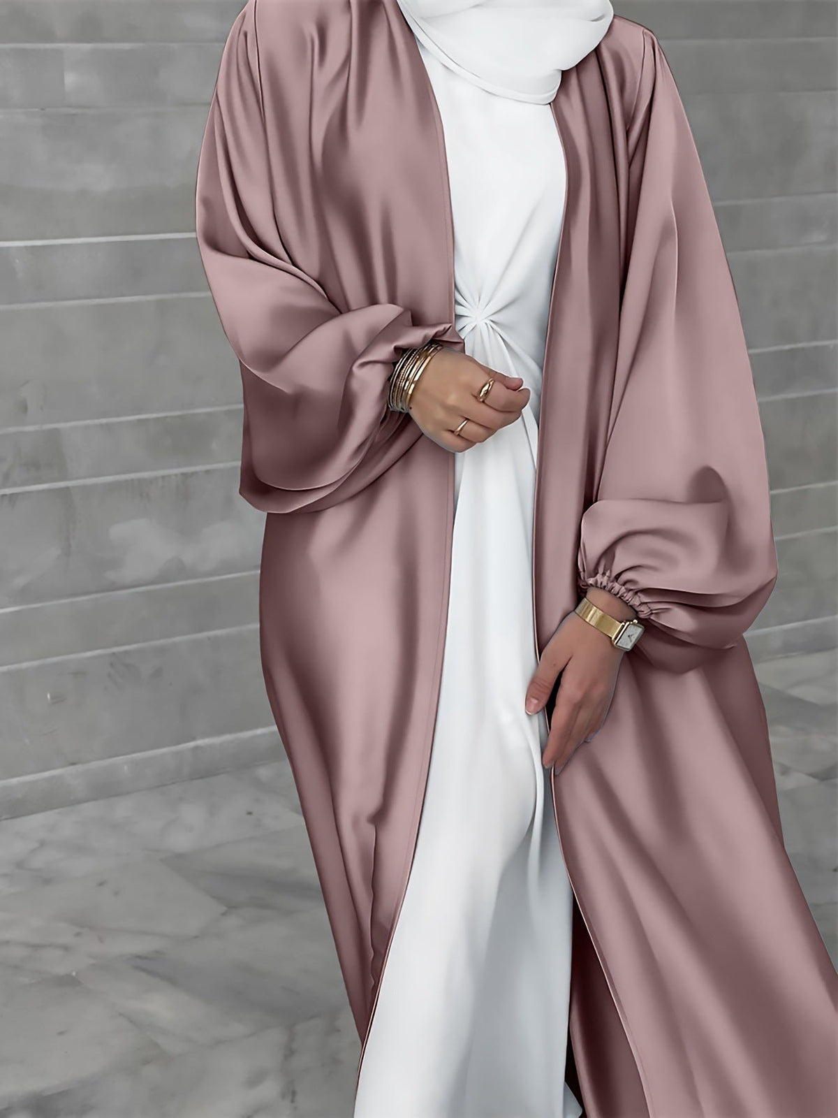 Elegant Long Cardigan in Flowing Fabric with Wide Cut